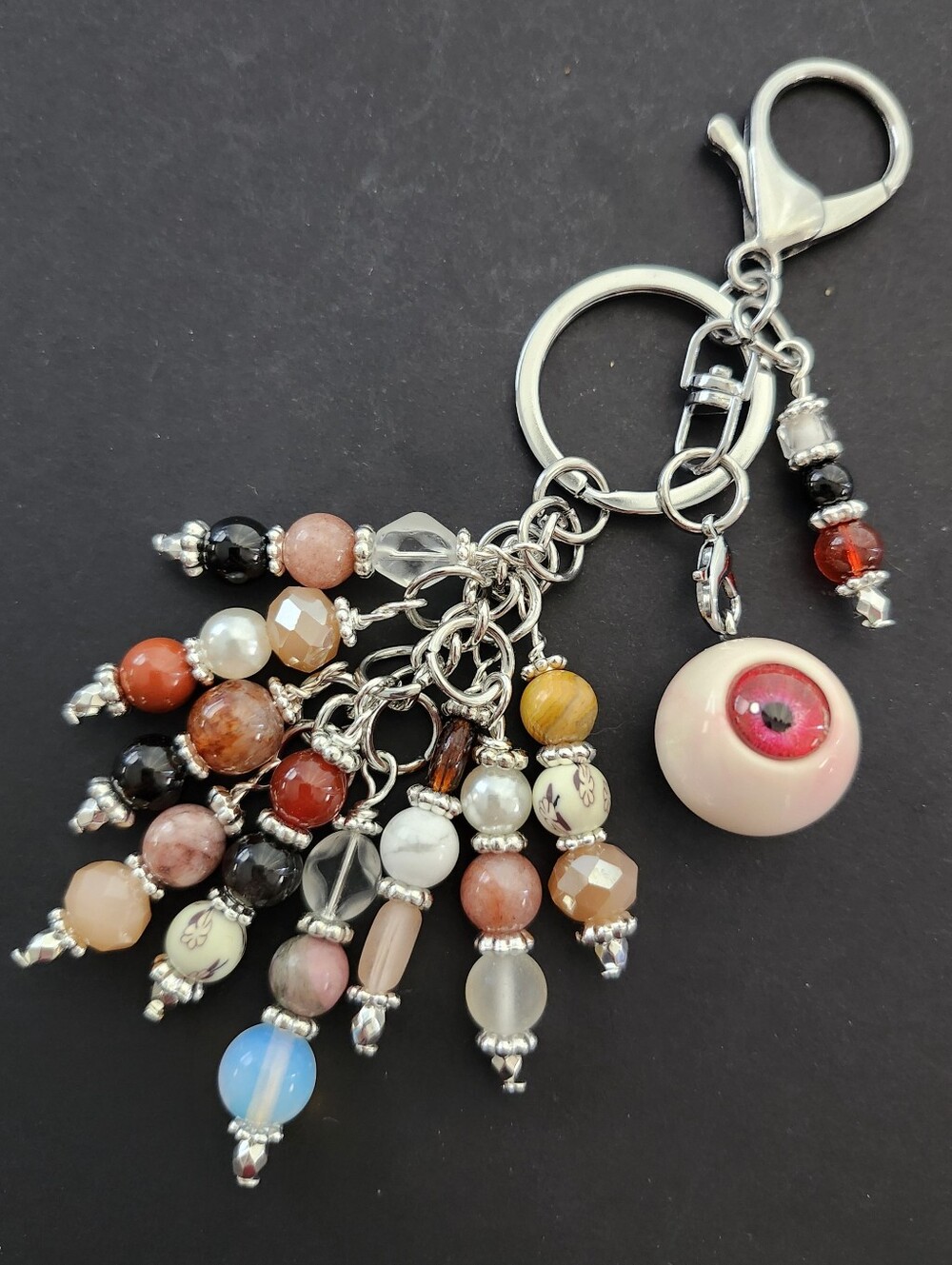 Eyeball Bloodshot Purse Charm Opal Carnelian Rhodonite Handcrafted